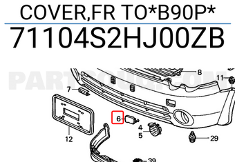 Honda 71104S2HJ00ZB COVER,FR TO*B90P*