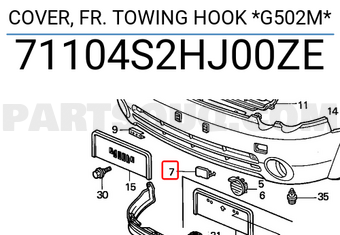 Honda 71104S2HJ00ZE COVER, FR. TOWING HOOK *G502M*