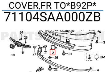 Honda 71104SAA000ZB COVER,FR TO*B92P*