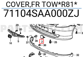 Honda 71104SAA000ZJ COVER,FR TOW*R81*