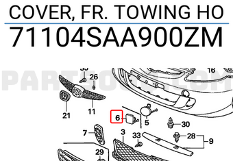 Honda 71104SAA900ZM COVER, FR. TOWING HO