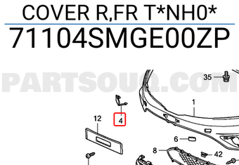 Honda 71104SMGE00ZP COVER R,FR T*NH0*