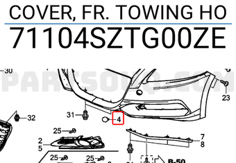 Honda 71104SZTG00ZE COVER, FR. TOWING HO