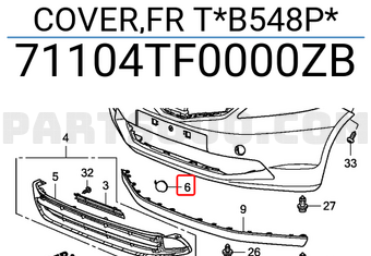 Honda 71104TF0000ZB COVER,FR T*B548P*