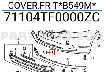 Honda 71104TF0000ZC COVER,FR T*B549M*