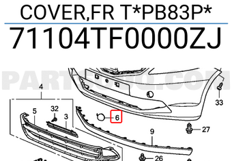Honda 71104TF0000ZJ COVER,FR T*PB83P*