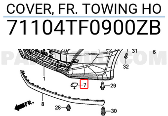 Honda 71104TF0900ZB COVER, FR. TOWING HO