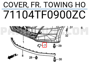 Honda 71104TF0900ZC COVER, FR. TOWING HO
