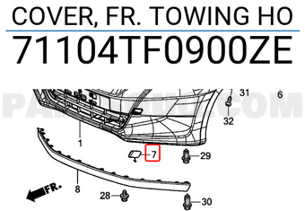 Honda 71104TF0900ZE COVER, FR. TOWING HO