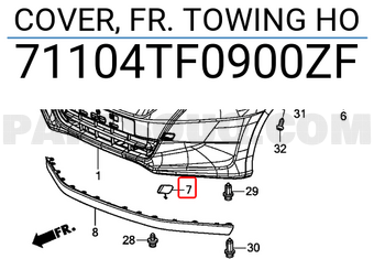 Honda 71104TF0900ZF COVER, FR. TOWING HO