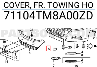 Honda 71104TM8A00ZD COVER, FR. TOWING HO