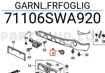 Honda 71106SWA920 GARNL,FRFOGLIG