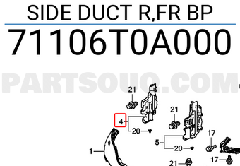 Honda 71106T0A000 SIDE DUCT R,FR BP
