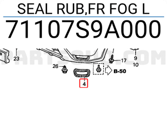 Honda 71107S9A000 SEAL RUB,FR FOG L