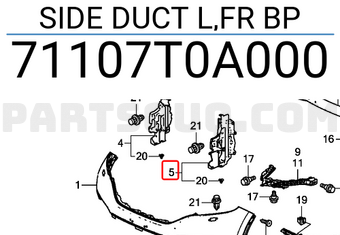 Honda 71107T0A000 SIDE DUCT L,FR BP