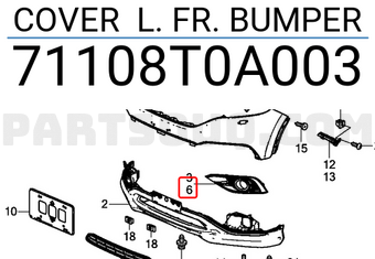 Honda 71108T0A003 COVER L. FR. BUMPER
