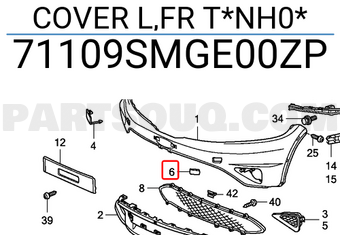 Honda 71109SMGE00ZP COVER L,FR T*NH0*