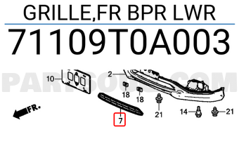 Honda 71109T0A003 GRILLE,FR BPR LWR