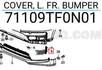 Honda 71109TF0N01 COVER, L. FR. BUMPER