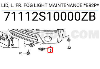 Honda 71112S10000ZB LID, L. FR. FOG LIGHT MAINTENANCE *B92P*