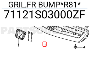 Honda 71121S03000ZF GRIL,FR BUMP*R81*