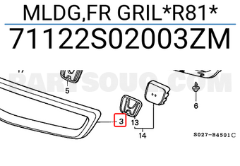 Honda 71122S02003ZM MLDG,FR GRIL*R81*