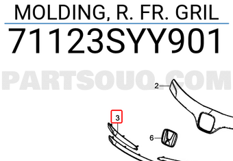 Honda 71123SYY901 MOLDING, R. FR. GRIL