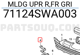 Honda 71124SWA003 MLDG UPR R,FR GRI