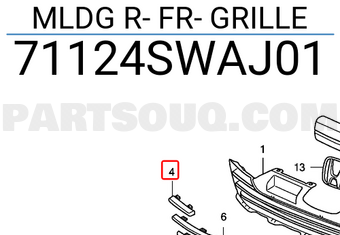 Honda 71124SWAJ01 MLDG R- FR- GRILLE
