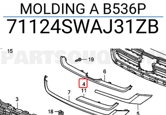 Honda 71124SWAJ31ZB MOLDING A B536P