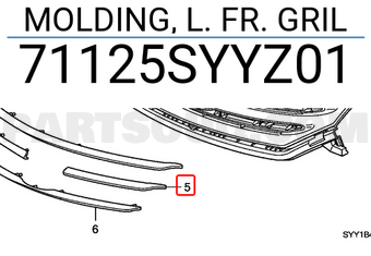 Honda 71125SYYZ01 MOLDING, L. FR. GRIL