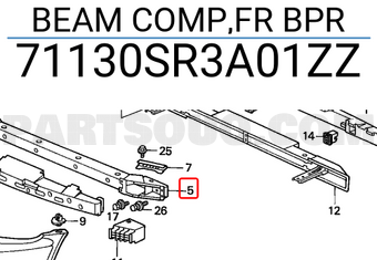 Honda 71130SR3A01ZZ BEAM COMP,FR BPR