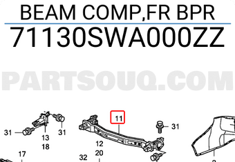 Honda 71130SWA000ZZ BEAM COMP,FR BPR