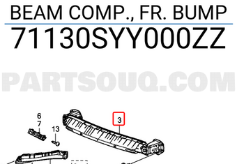 Honda 71130SYY000ZZ BEAM COMP., FR. BUMP