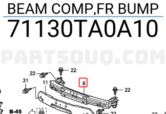 Honda 71130TA0A10 BEAM COMP,FR BUMP