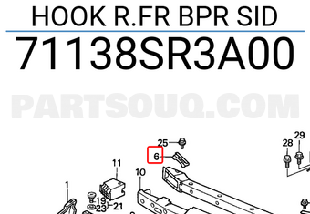 Honda 71138SR3A00 HOOK R.FR BPR SID