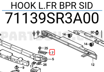 Honda 71139SR3A00 HOOK L.FR BPR SID