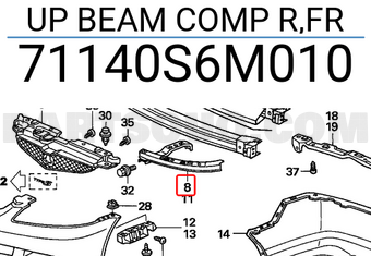 Honda 71140S6M010 UP BEAM COMP R,FR