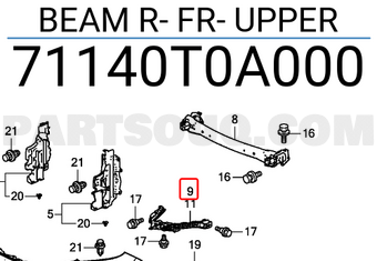 Honda 71140T0A000 BEAM R- FR- UPPER