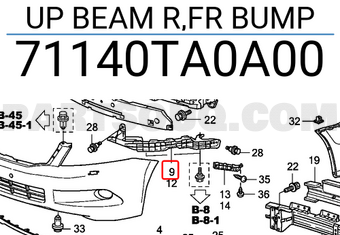 Honda 71140TA0A00 UP BEAM R,FR BUMP