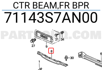 Honda 71143S7AN00 CTR BEAM,FR BPR