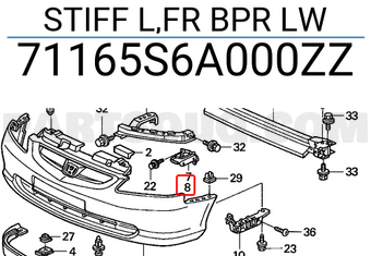 Honda 71165S6A000ZZ STIFF L,FR BPR LW