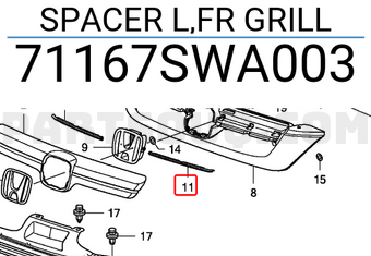 Honda 71167SWA003 SPACER L,FR GRILL