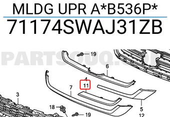 Honda 71174SWAJ31ZB MLDG UPR A*B536P*