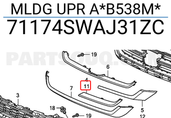 Honda 71174SWAJ31ZC MLDG UPR A*B538M*