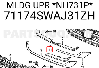 Honda 71174SWAJ31ZH MLDG UPR *NH731P*