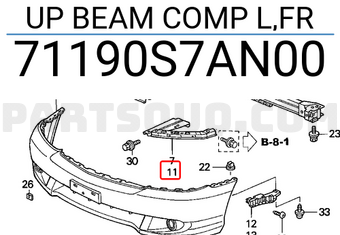 Honda 71190S7AN00 UP BEAM COMP L,FR