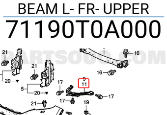 Honda 71190T0A000 BEAM L- FR- UPPER