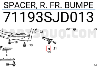 Honda 71193SJD013 SPACER, R. FR. BUMPE