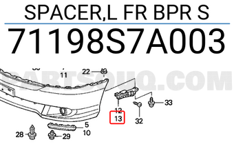 Honda 71198S7A003 SPACER,L FR BPR S